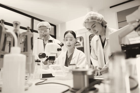 A team of young engineers and quality specialists working together in a medical device laboratory
